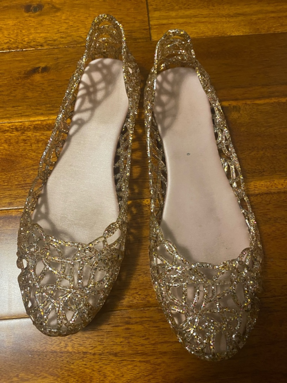 Women's Size 8.5 Glitter Jelly Flats - Gold